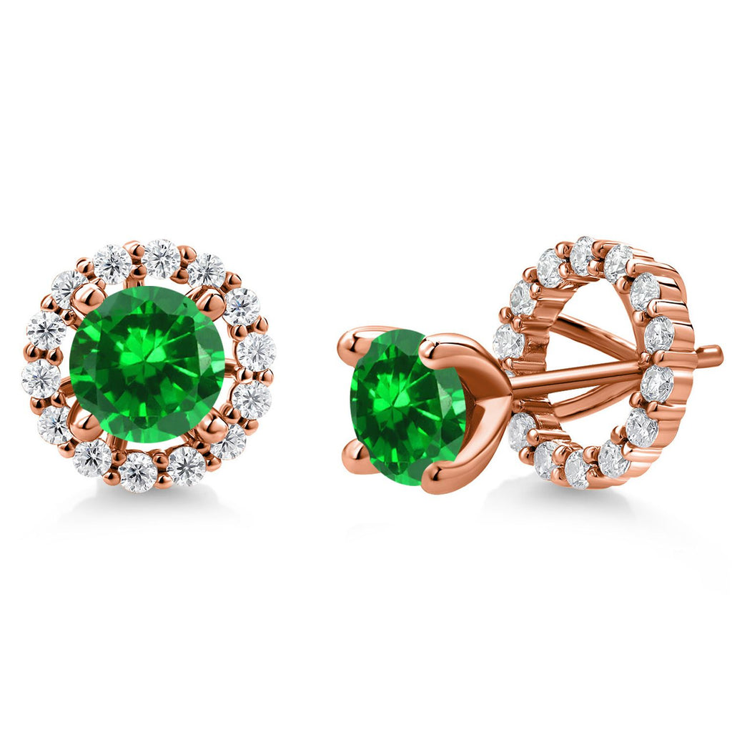 Created Emerald - May_Earrings in 925 Rose Gold Plated Silver