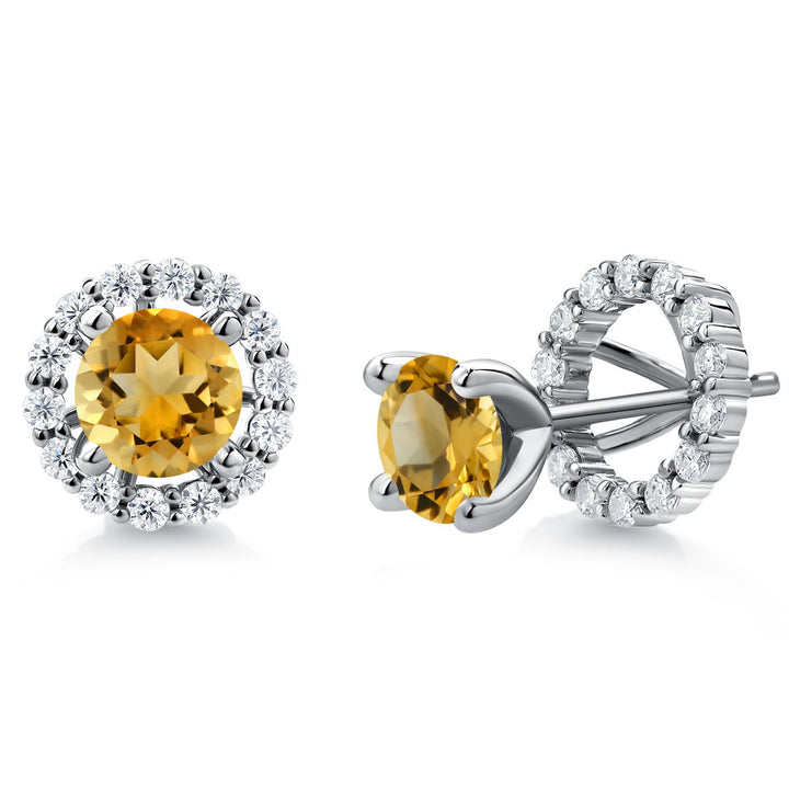 Gem Stone King 925 Sterling Silver 6MM Round Gemstone Birthstone and White Moissanite Removable Jacket Stud Halo Earrings For Women
