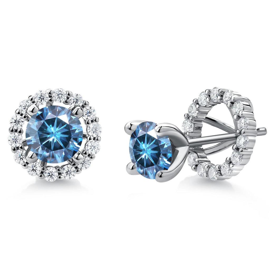 Gem Stone King 925 Sterling Silver 6MM Round Gemstone Birthstone and White Moissanite Removable Jacket Stud Halo Earrings For Women