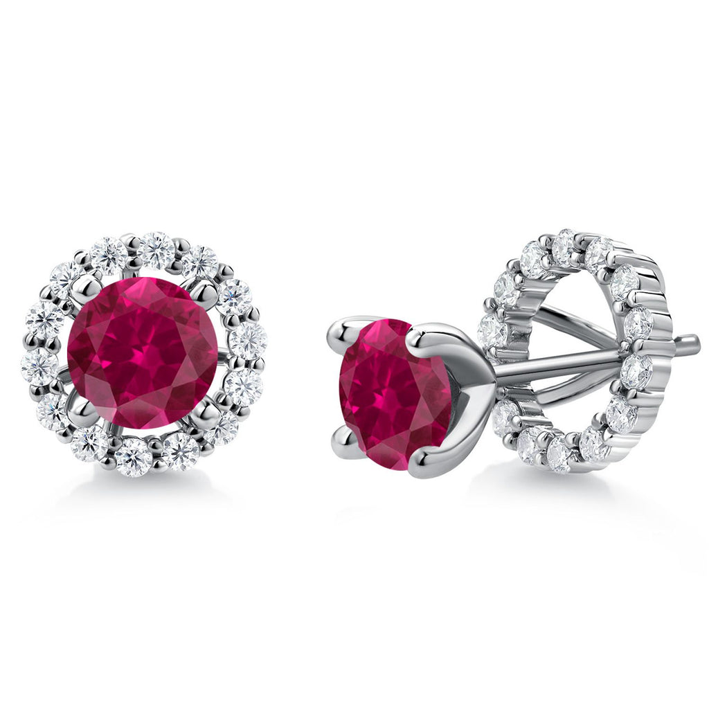 Gem Stone King 925 Sterling Silver 6MM Round Gemstone Birthstone and White Moissanite Removable Jacket Stud Halo Earrings For Women