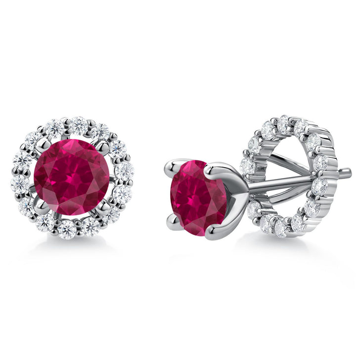 Gem Stone King 925 Sterling Silver 6MM Round Gemstone Birthstone and White Moissanite Removable Jacket Stud Halo Earrings For Women