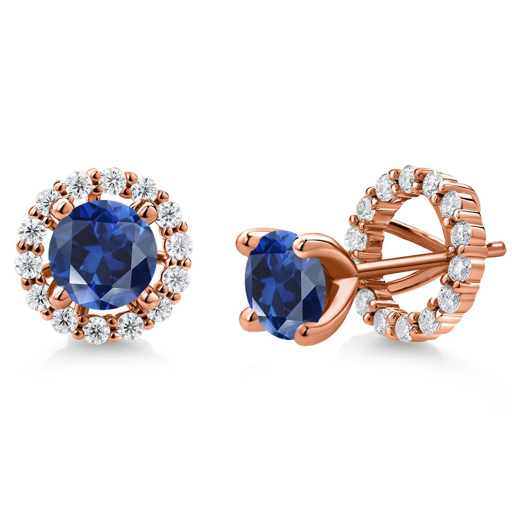 Blue Created Sapphire - September_Earrings in 925 Rose Gold Plated Silver
