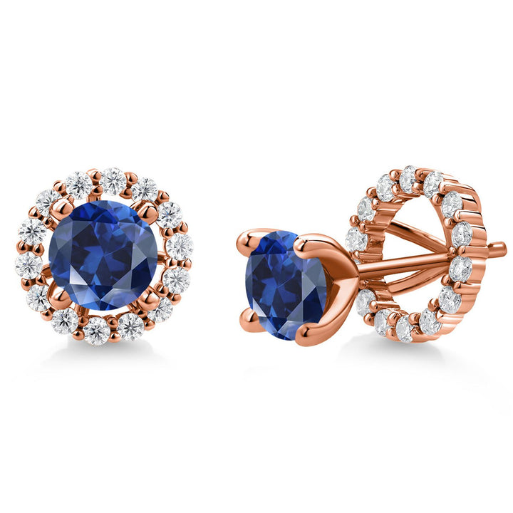 Gem Stone King 18K Rose Gold Plated Silver 6MM Round Gemstone Birthstone and White Moissanite Removable Jacket Stud Halo Earrings For Women