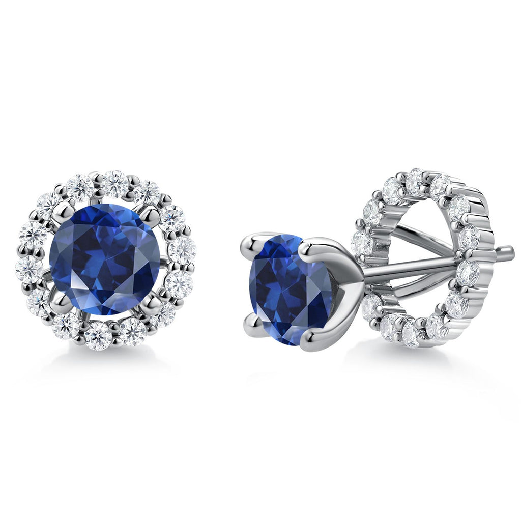 Gem Stone King 925 Sterling Silver 6MM Round Gemstone Birthstone and White Moissanite Removable Jacket Stud Halo Earrings For Women