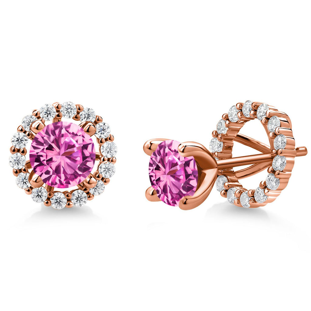 Gem Stone King 18K Rose Gold Plated Silver 6MM Round Gemstone Birthstone and White Moissanite Removable Jacket Stud Halo Earrings For Women