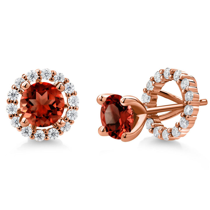 Gem Stone King 18K Rose Gold Plated Silver 6MM Round Gemstone Birthstone and White Moissanite Removable Jacket Stud Halo Earrings For Women