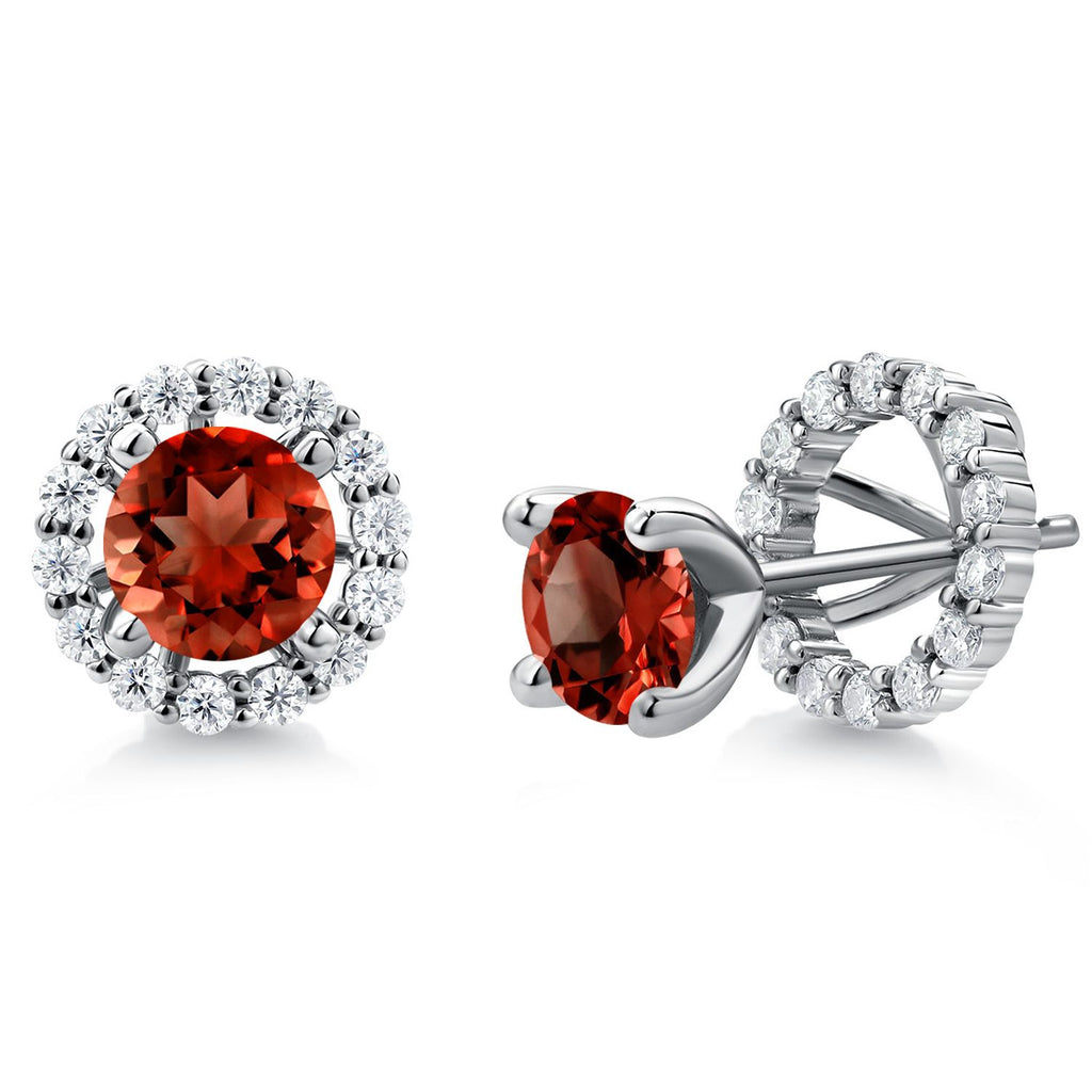 Gem Stone King 925 Sterling Silver 6MM Round Gemstone Birthstone and White Moissanite Removable Jacket Stud Halo Earrings For Women
