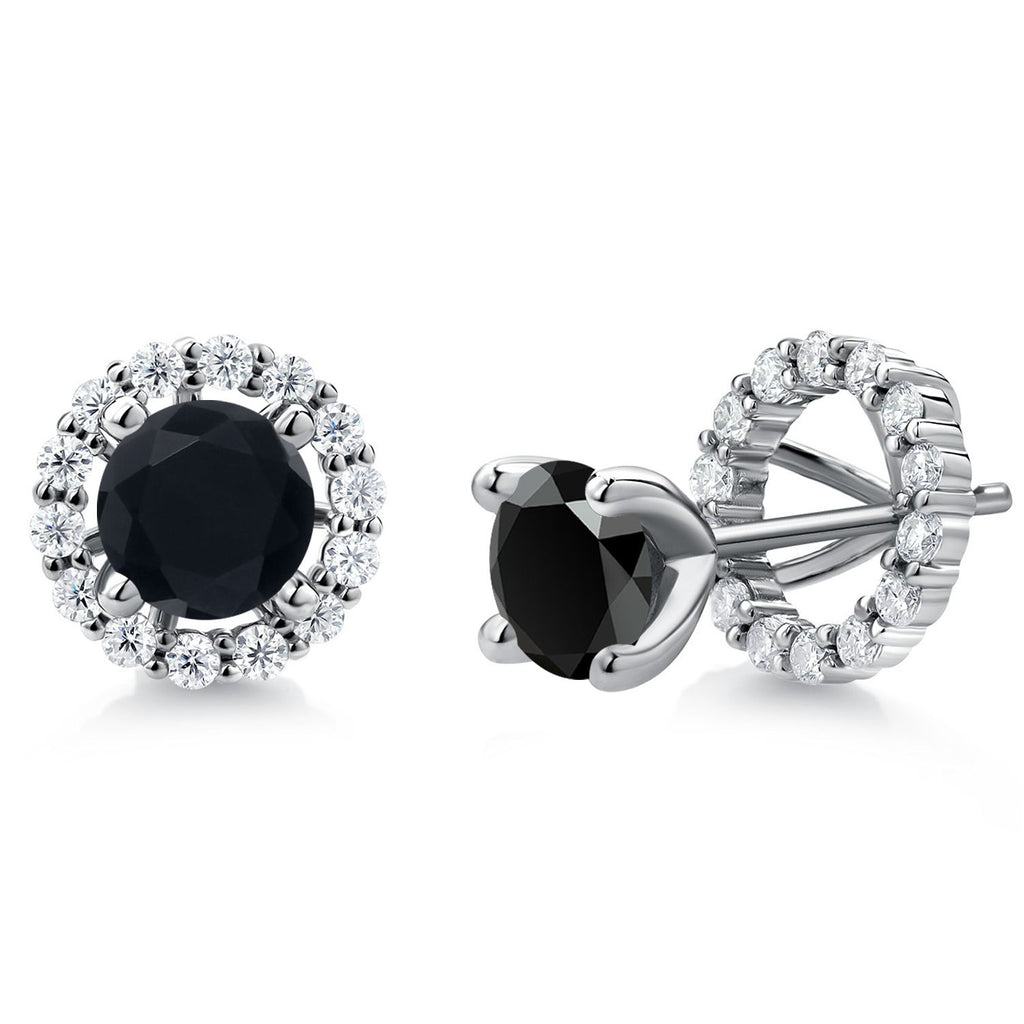 Gem Stone King 925 Sterling Silver 6MM Round Gemstone Birthstone and White Moissanite Removable Jacket Stud Halo Earrings For Women