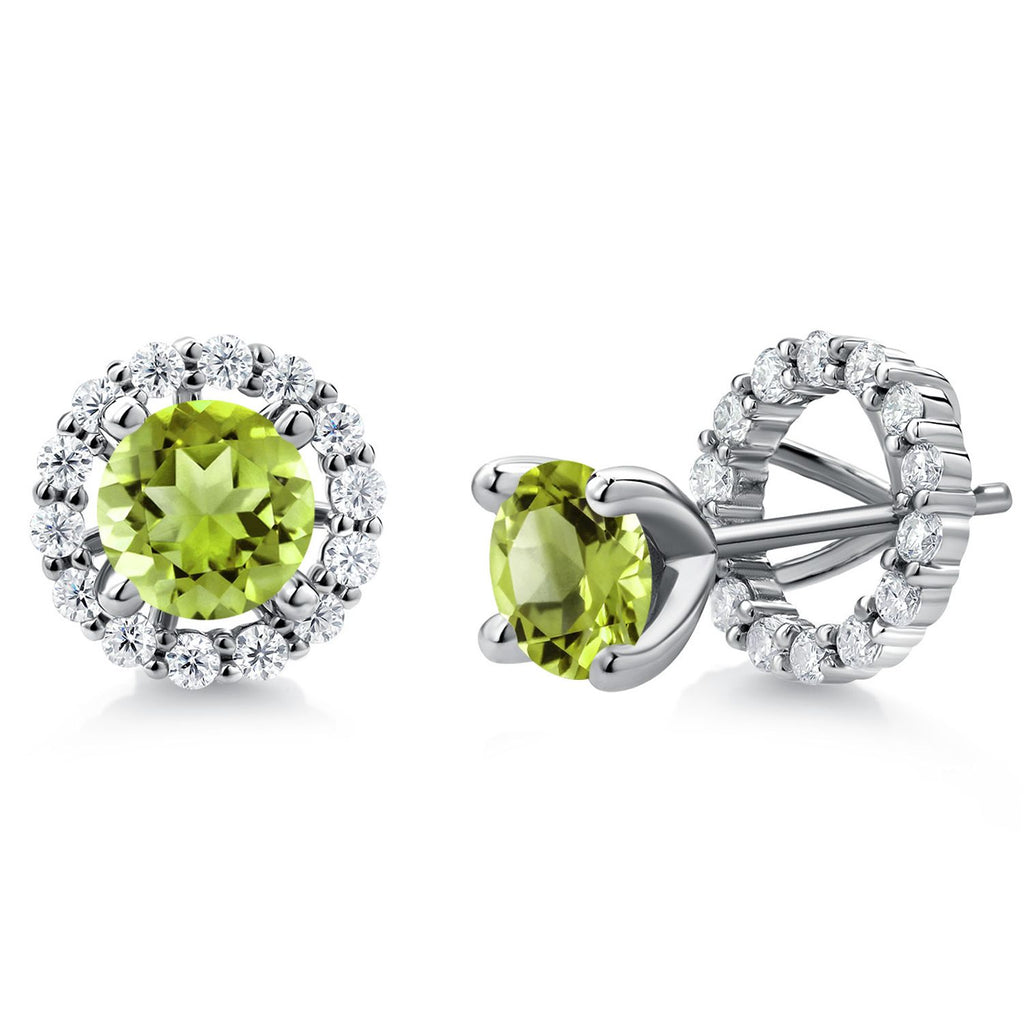 Gem Stone King 925 Sterling Silver 6MM Round Gemstone Birthstone and White Moissanite Removable Jacket Stud Halo Earrings For Women