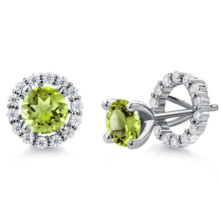Gem Stone King 925 Sterling Silver 6MM Round Gemstone Birthstone and White Moissanite Removable Jacket Stud Halo Earrings For Women