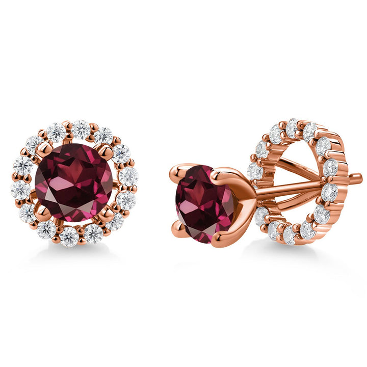 Gem Stone King 18K Rose Gold Plated Silver 6MM Round Gemstone Birthstone and White Moissanite Removable Jacket Stud Halo Earrings For Women