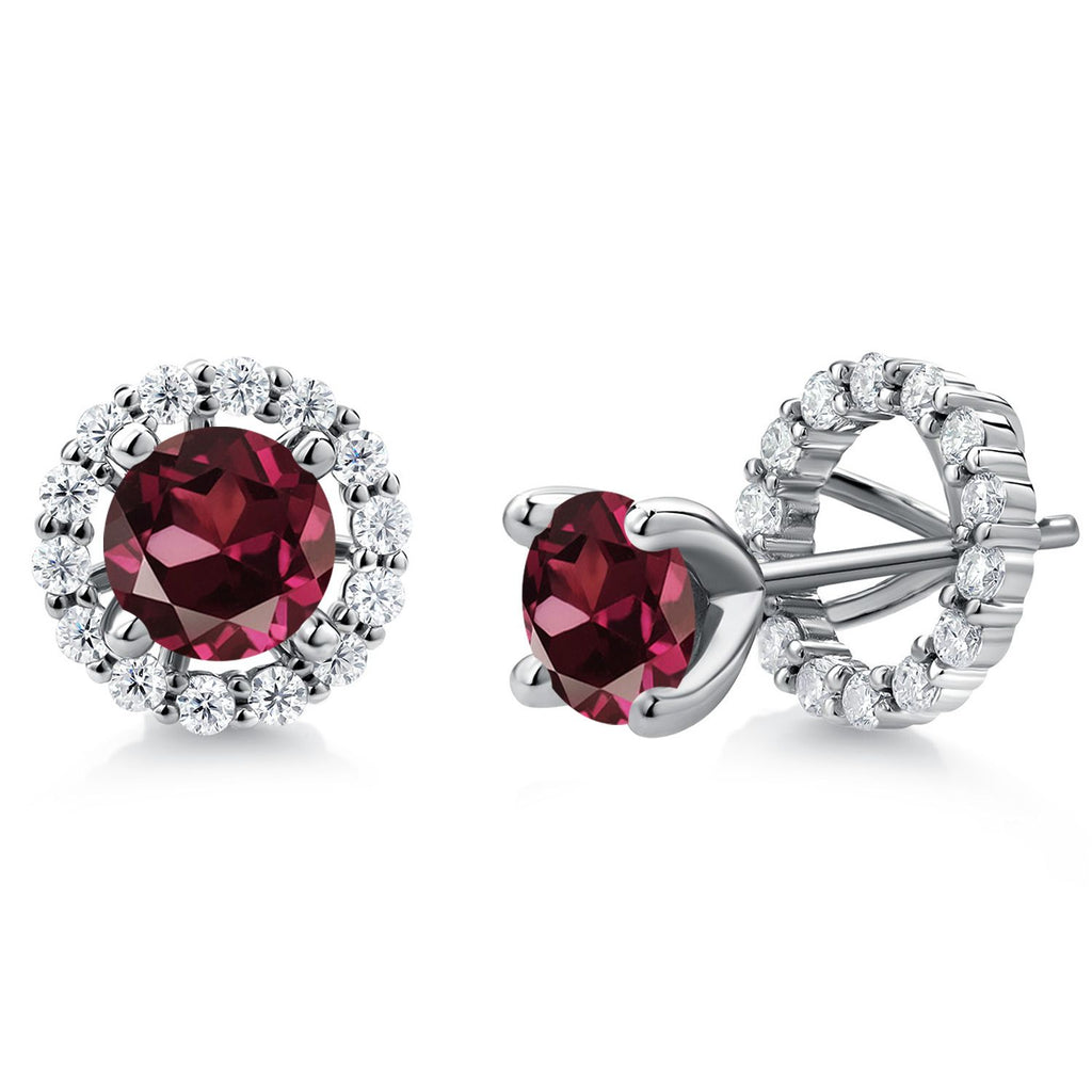 Gem Stone King 925 Sterling Silver 6MM Round Gemstone Birthstone and White Moissanite Removable Jacket Stud Halo Earrings For Women