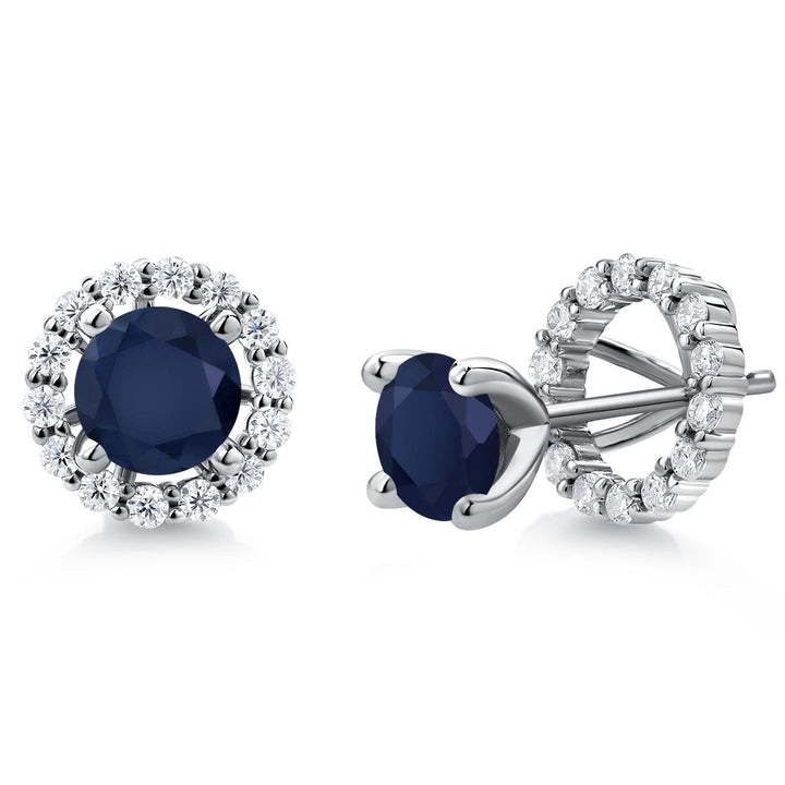 Gem Stone King 925 Sterling Silver 6MM Round Gemstone Birthstone and White Moissanite Removable Jacket Stud Halo Earrings For Women