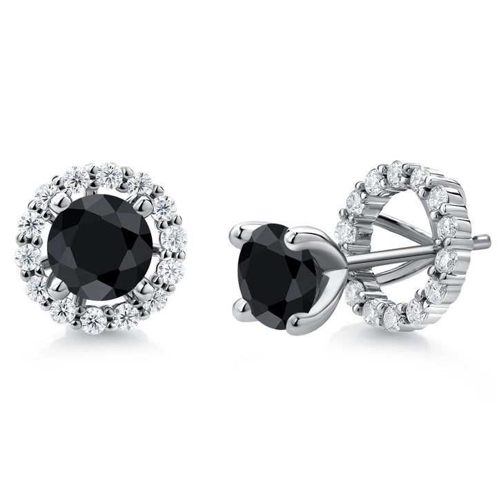 Gem Stone King 925 Sterling Silver 6MM Round Gemstone Birthstone and White Moissanite Removable Jacket Stud Halo Earrings For Women