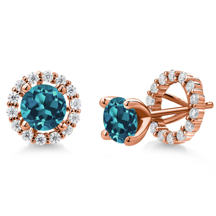Gem Stone King 18K Rose Gold Plated Silver 6MM Round Gemstone Birthstone and White Moissanite Removable Jacket Stud Halo Earrings For Women