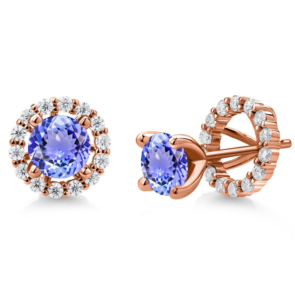 Gem Stone King 18K Rose Gold Plated Silver 6MM Round Gemstone Birthstone and White Moissanite Removable Jacket Stud Halo Earrings For Women