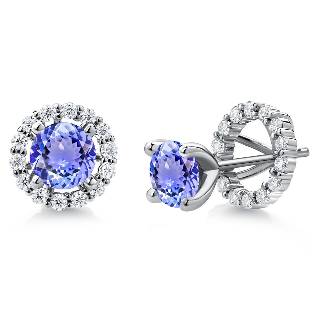 Gem Stone King 925 Sterling Silver 6MM Round Gemstone Birthstone and White Moissanite Removable Jacket Stud Halo Earrings For Women