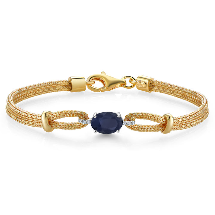 Gem Stone King Blue Sapphire and Lab Grown Diamond Bracelet For Women | 925 Two Tone Sterling Silver | 1.84 Cttw | Gemstone Birthstone | Oval 8X6MM | 6.5/7/7.5 Inches | Made In Italy