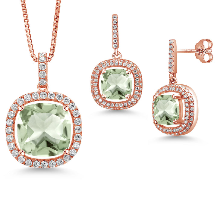 Prasiolite_Rose Gold Plated Silver_Pendant Earrings Set in Rose Gold Plated Silver