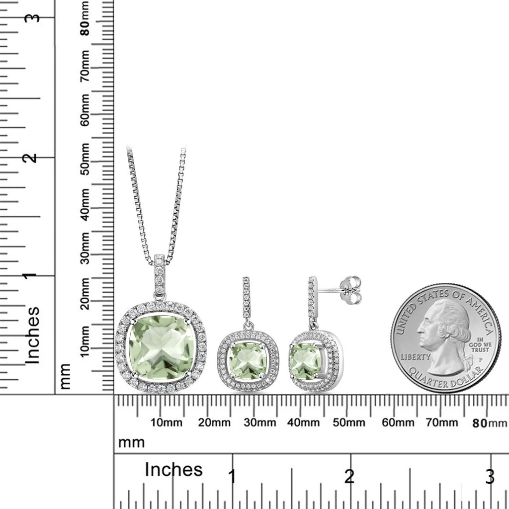 Prasiolite_Sterling Silver_Pendant Earrings Set in Sterling Silver