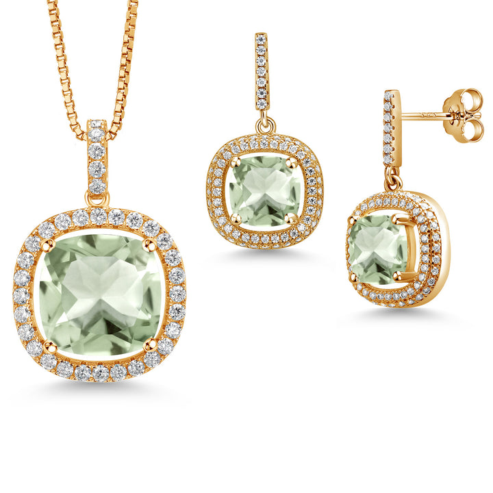 Prasiolite_Yellow Gold Plated Silver_Pendant Earrings Set in Yellow Gold Plated Silver