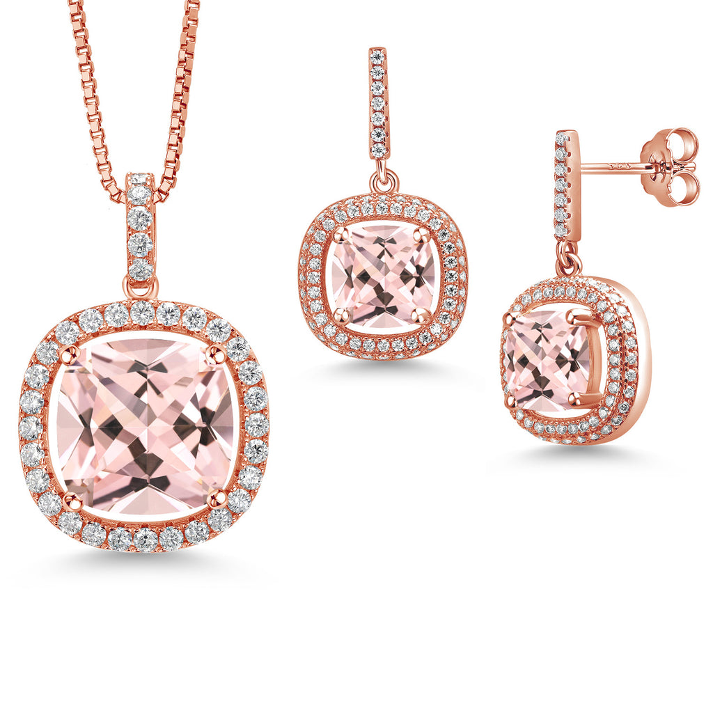 Nano Morganite - October_Rose Gold Plated Silver_Pendant Earrings Set in Rose Gold Plated Silver