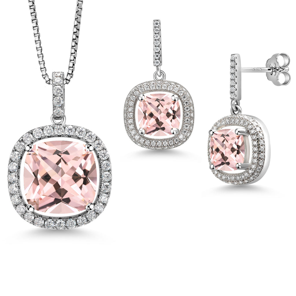 Nano Morganite - October_Sterling Silver_Pendant Earrings Set in Sterling Silver