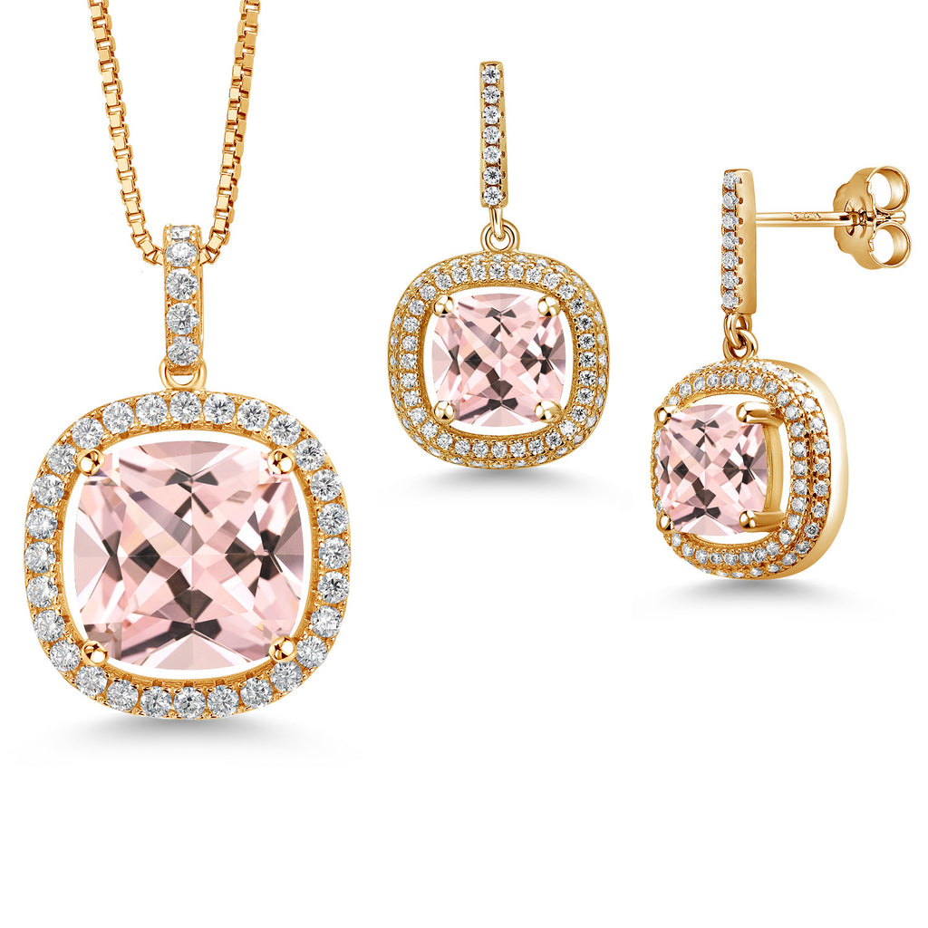 Nano Morganite - October_Yellow Gold Plated Silver_Pendant Earrings Set in Yellow Gold Plated Silver