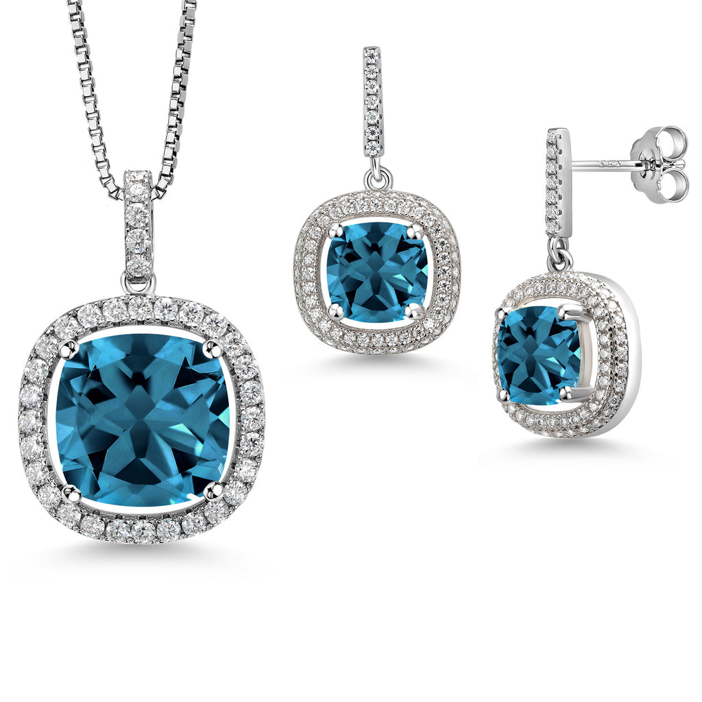 London Blue Topaz - November_Sterling Silver_Pendant Earrings Set in Sterling Silver