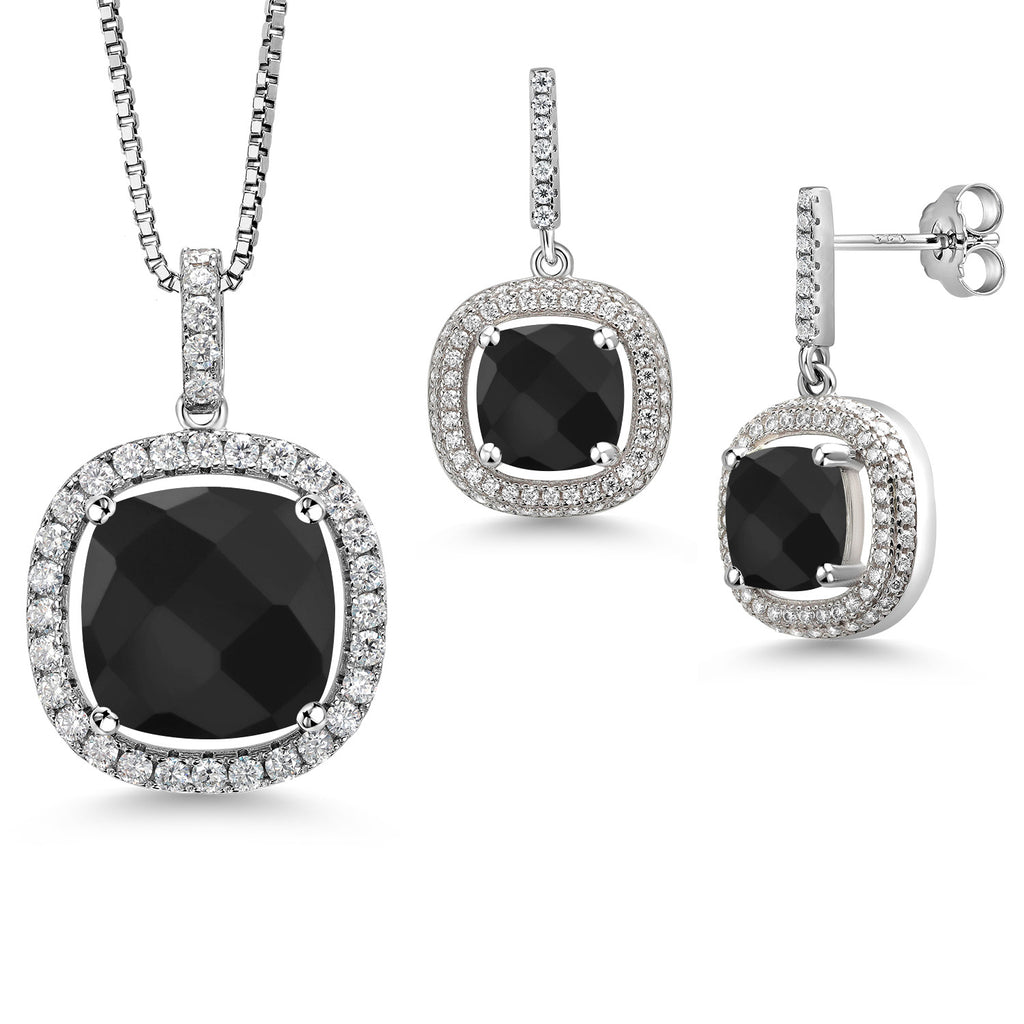 Onyx-Checkerboard - December_Sterling Silver_Pendant Earrings Set in Sterling Silver