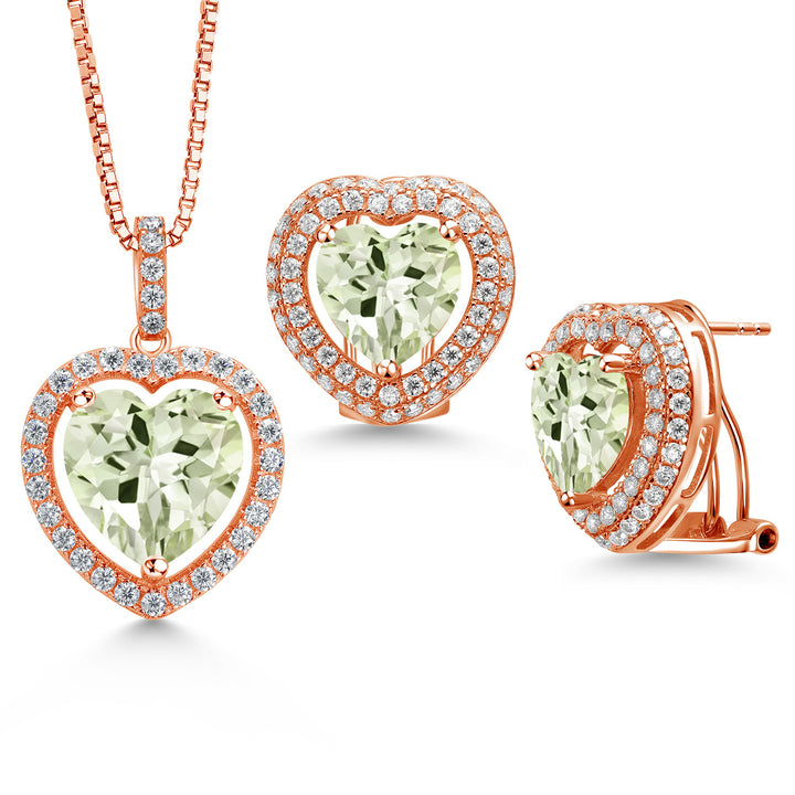 Prasiolite_Rose Gold Plated Silver_Pendant Earrings Set in Rose Gold Plated Silver