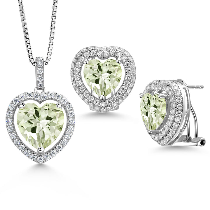 Prasiolite_Sterling Silver_Pendant Earrings Set in Sterling Silver