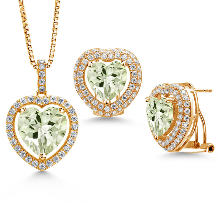 Prasiolite_Yellow Gold Plated Silver_Pendant Earrings Set in Yellow Gold Plated Silver