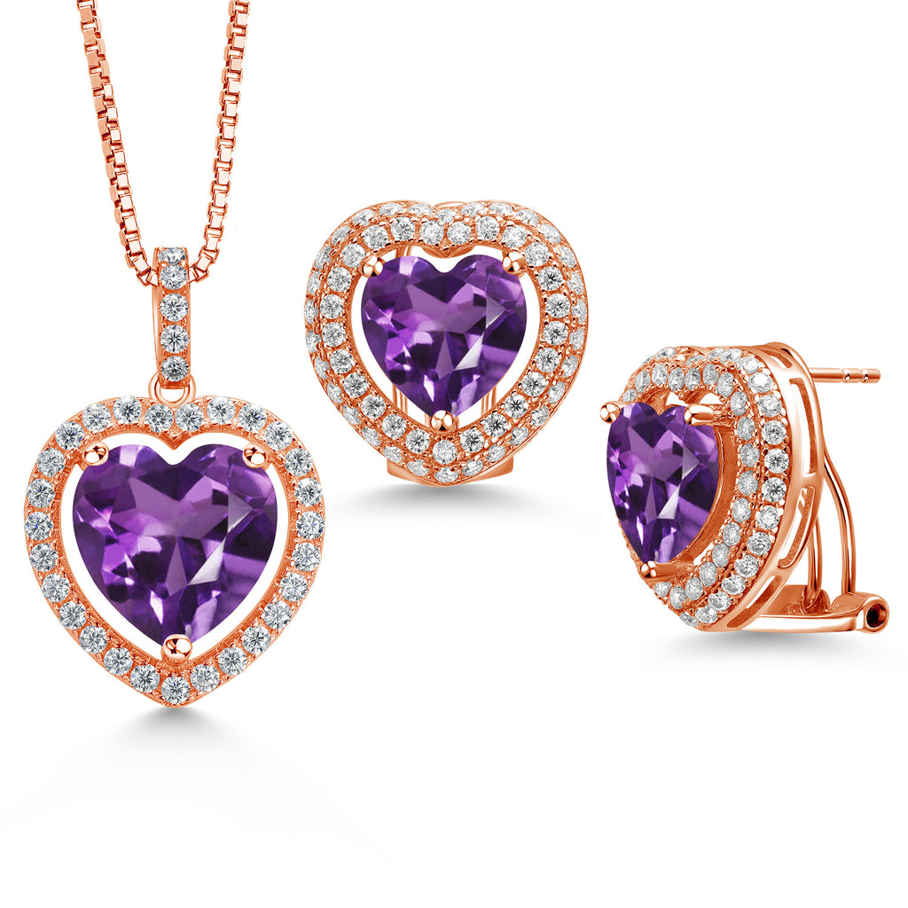 Amethyst - February_Rose Gold Plated Silver_Pendant Earrings Set in Rose Gold Plated Silver