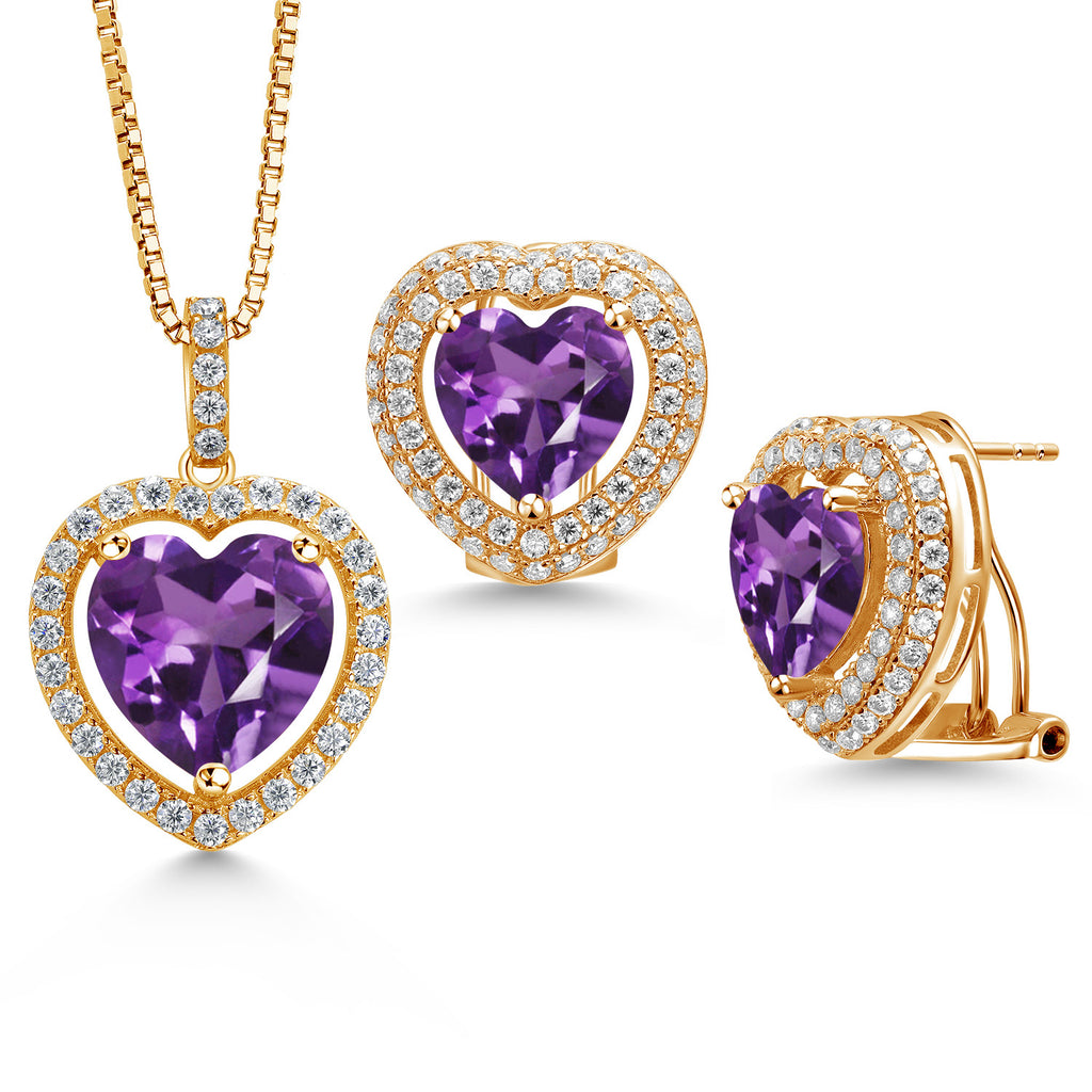Amethyst - February_Yellow Gold Plated Silver_Pendant Earrings Set in Yellow Gold Plated Silver