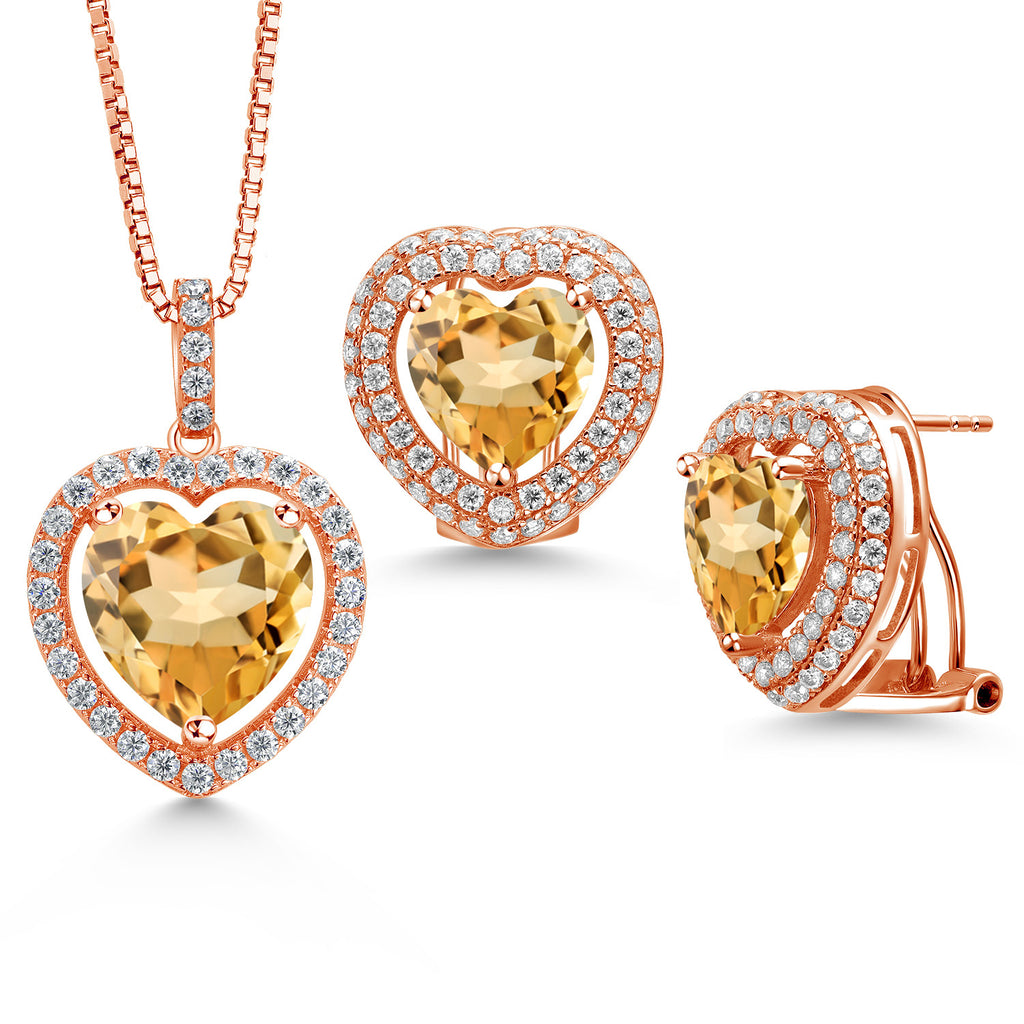 Citrine - November_Rose Gold Plated Silver_Pendant Earrings Set in Rose Gold Plated Silver