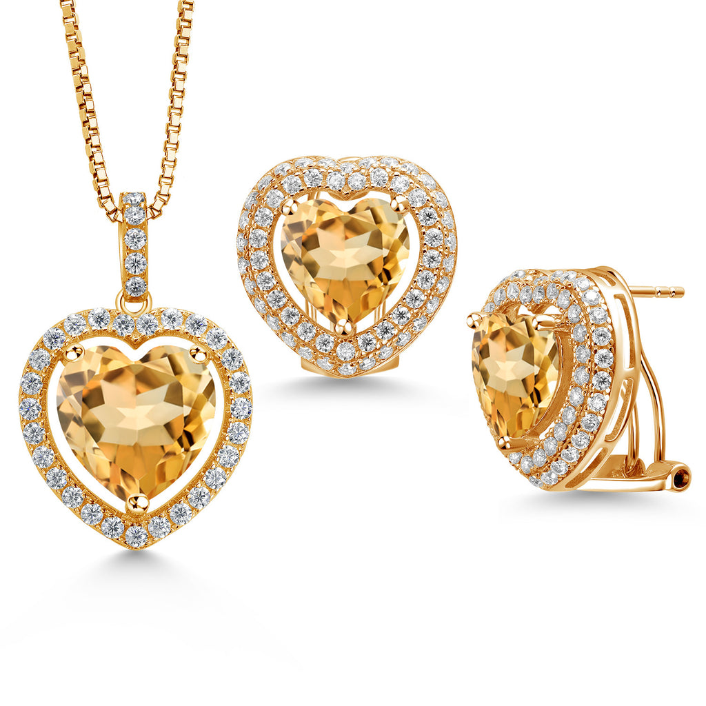 Citrine - November_Yellow Gold Plated Silver_Pendant Earrings Set in Yellow Gold Plated Silver