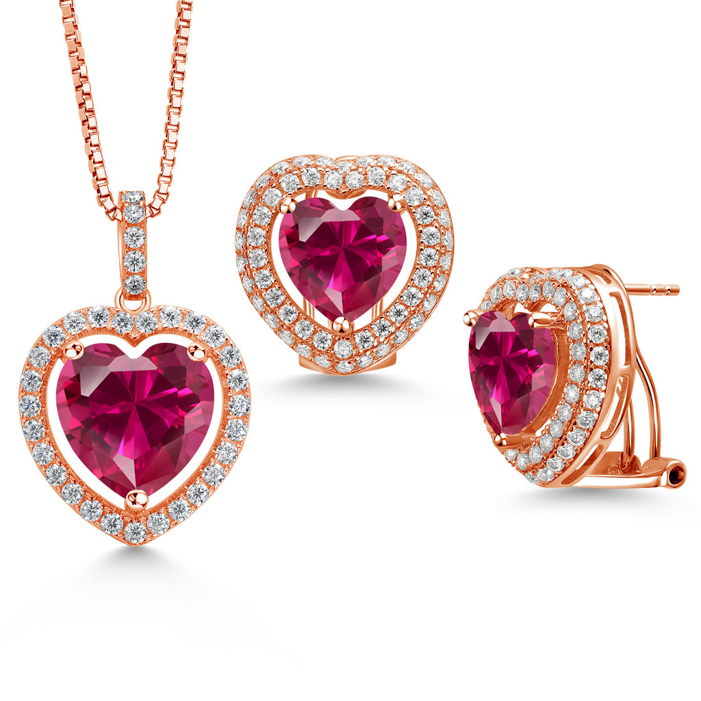 Created Ruby - July_Rose Gold Plated Silver_Pendant Earrings Set in Rose Gold Plated Silver