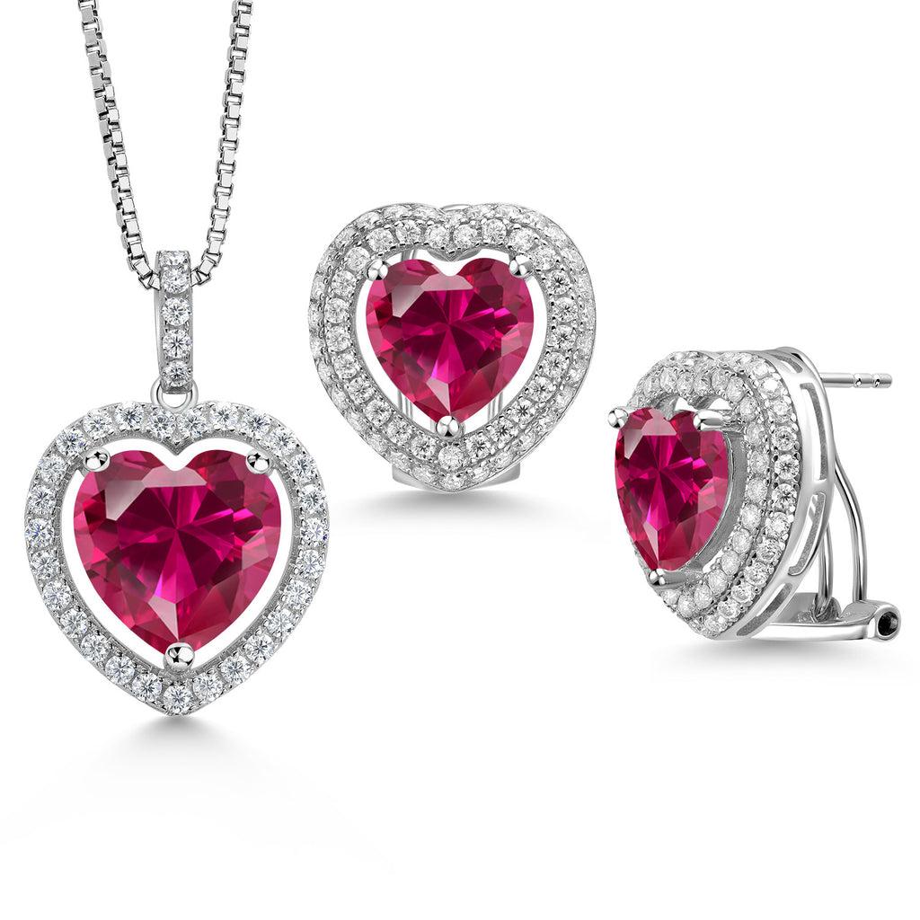 Created Ruby - July_Sterling Silver_Pendant Earrings Set in Sterling Silver