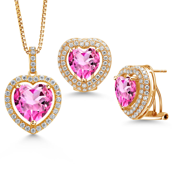 Pure Pink Mystic Topaz_Yellow Gold Plated Silver_Pendant Earrings Set in Yellow Gold Plated Silver