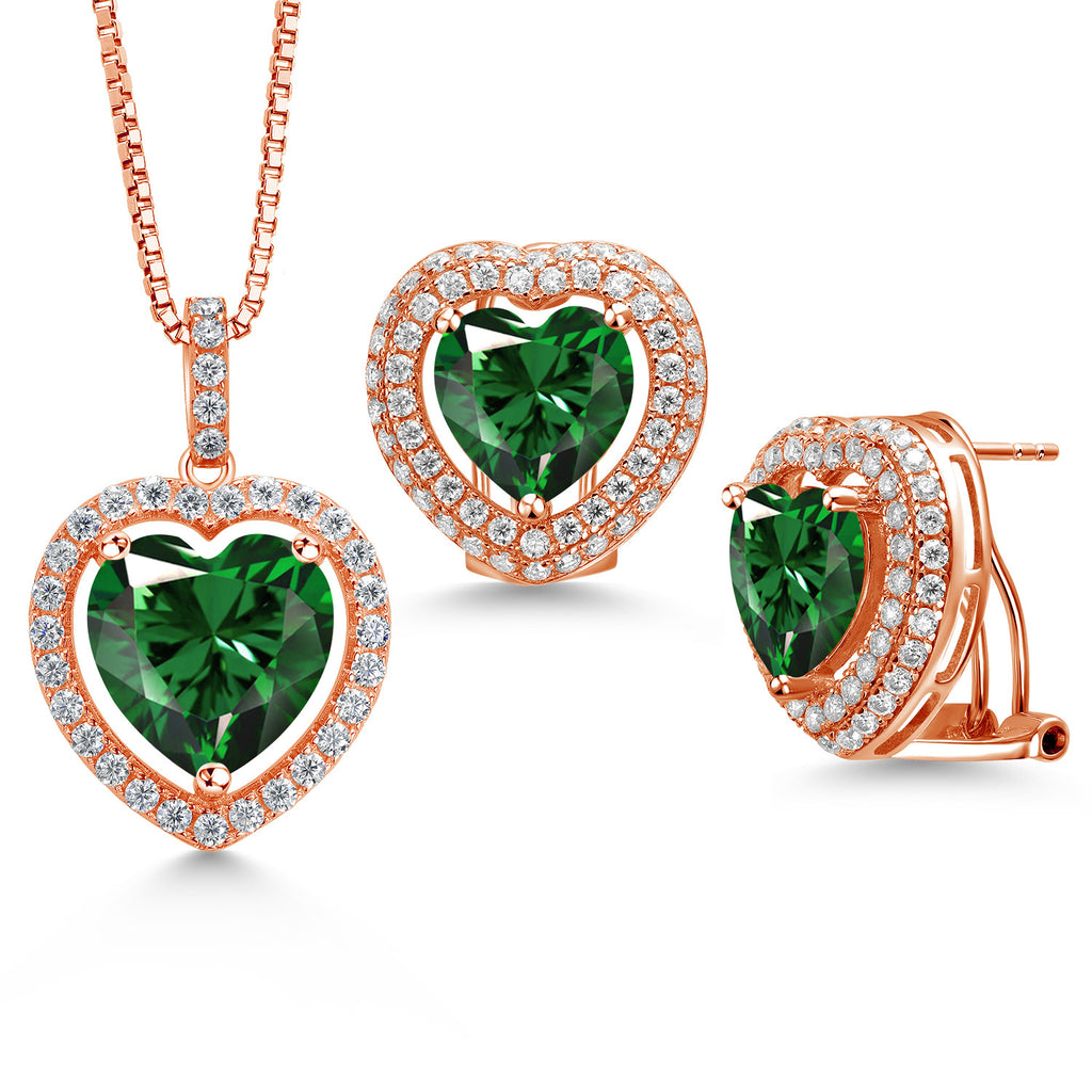 Nano Emerald - May_Rose Gold Plated Silver_Pendant Earrings Set in Rose Gold Plated Silver