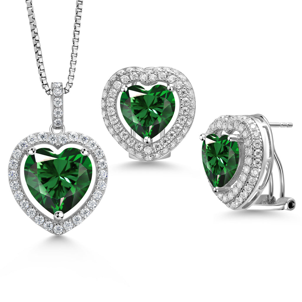 Nano Emerald - May_Sterling Silver_Pendant Earrings Set in Sterling Silver