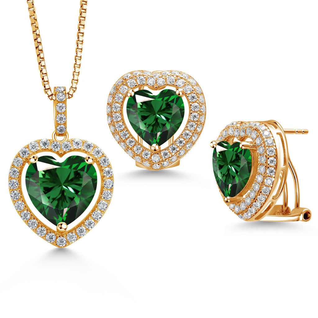 Nano Emerald - May_Yellow Gold Plated Silver_Pendant Earrings Set in Yellow Gold Plated Silver