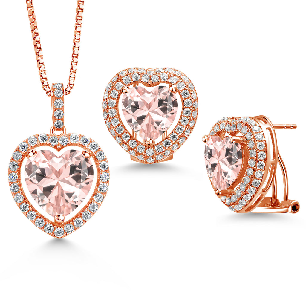 Nano Morganite - October_Rose Gold Plated Silver_Pendant Earrings Set in Rose Gold Plated Silver
