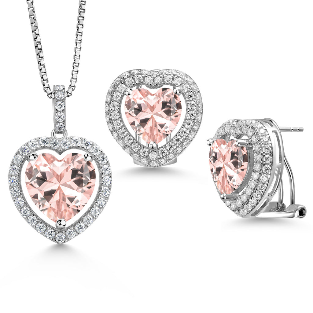 Nano Morganite - October_Sterling Silver_Pendant Earrings Set in Sterling Silver