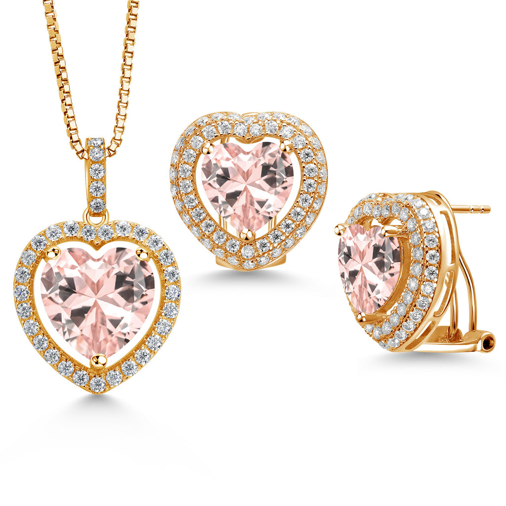 Nano Morganite - October_Yellow Gold Plated Silver_Pendant Earrings Set in Yellow Gold Plated Silver