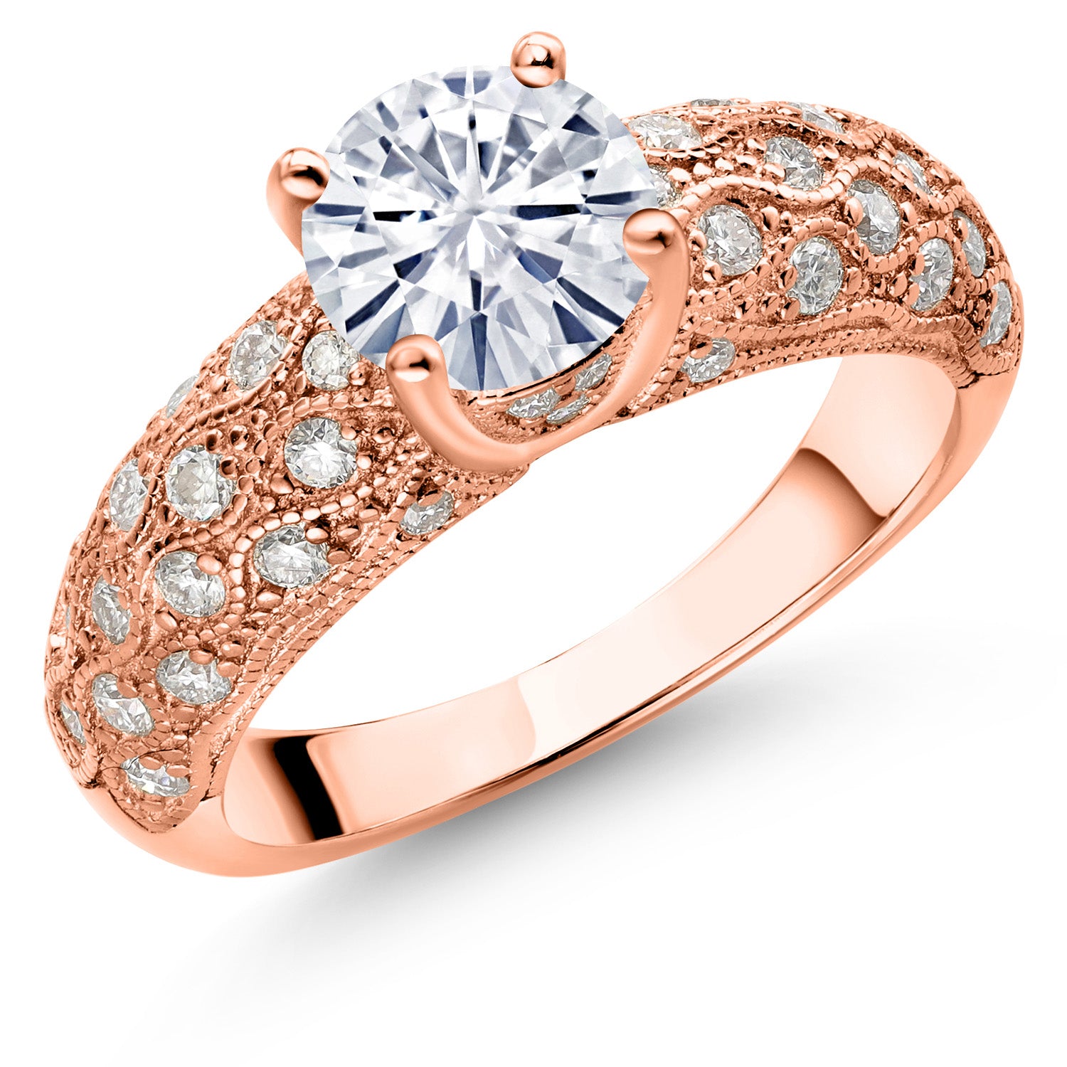 Moissanite_5_Ring in 925 Rose Gold Plated Silver