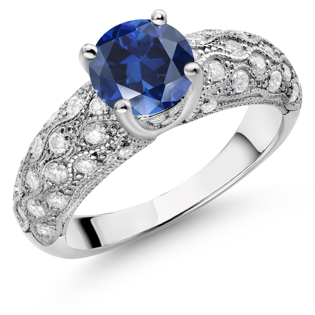 Blue Created Sapphire - September_6_Ring in 925 Sterling Silver