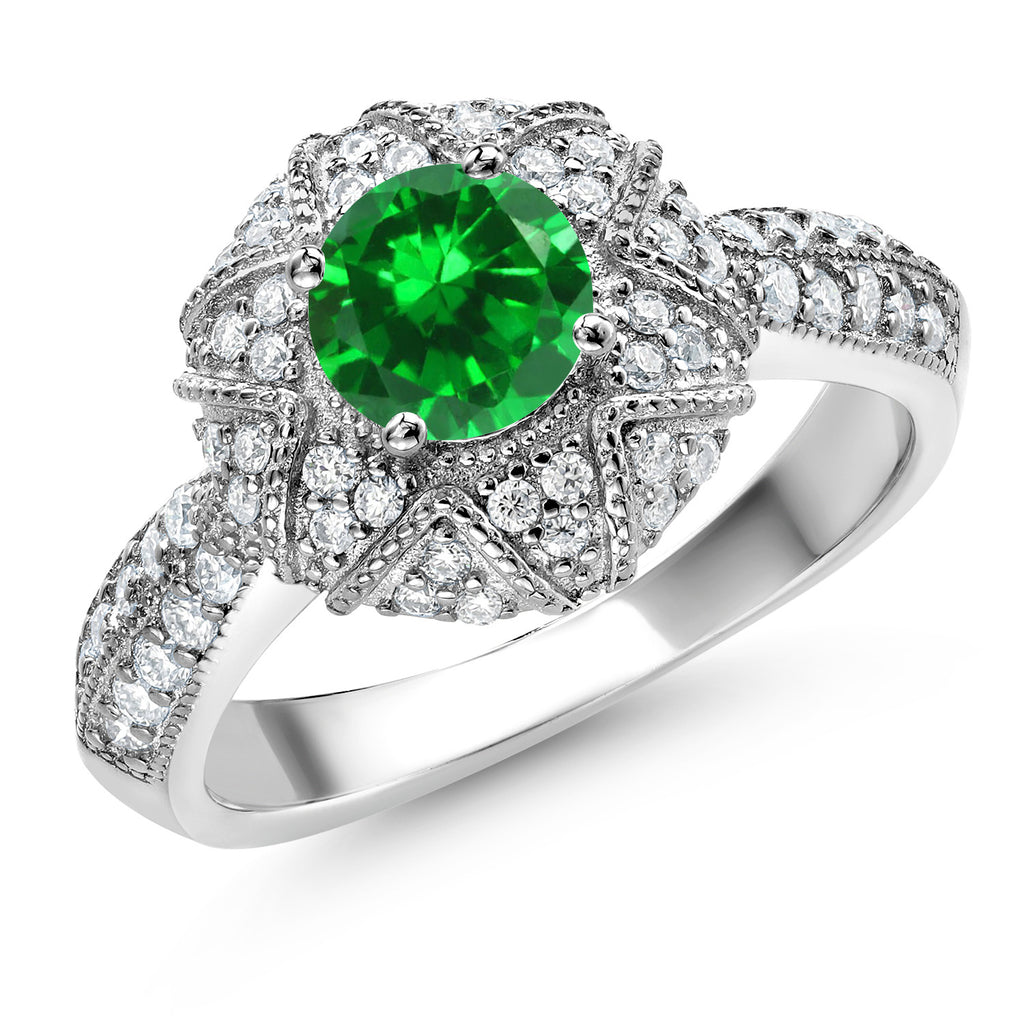 Created Emerald - May_8_Ring in 925 Sterling Silver