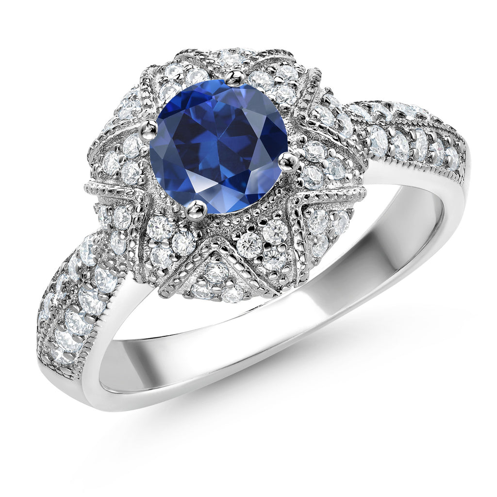 Blue Created Sapphire - September_9_Ring in 925 Sterling Silver